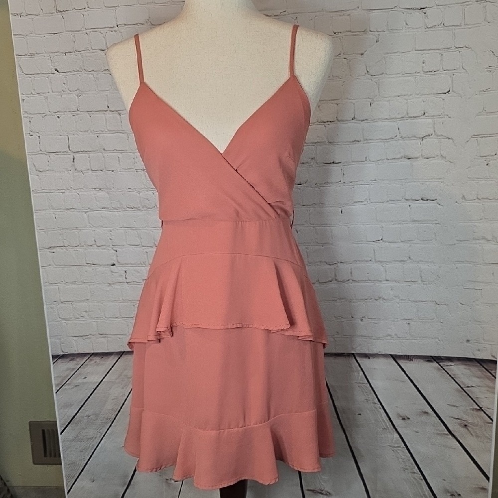 Dee Elly Pink Mauve Tiered Ruffle Mini Dress Size M